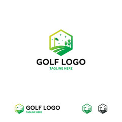 A golf  design featuring a stylized landscape.
