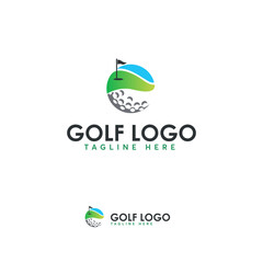 Colorful golf  design with a golf ball and golf course elements.