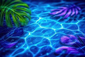 Obraz premium Tropical water surface with vibrant leaves