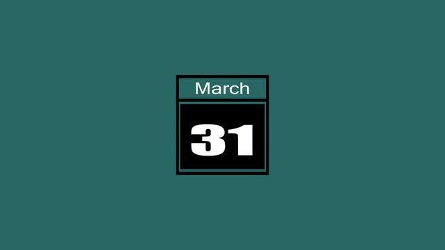 31 march calendar icon animation. Boost your productivity and impress clients with this sophisticated calendar animation. Date, day and month.4k video