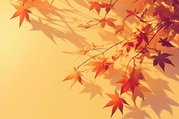 Obraz premium Backlit Maple Leaves on Frosted Glass: Amber & Burgundy Floating with Geometric Sunlight Shadows, 70% Peach Gradient Autumn Warmth