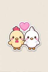Fototapeta premium Adorable Pixel Art Chicks Holding Hands with a Heart