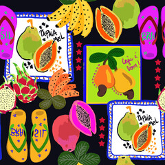 Estampa sem emendas, com estilo verão. tropical brasileiro. Colorido, alegre. Cores fortes,...