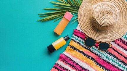Summer essentials on a vibrant backdrop