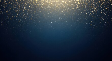 A dark blue gradient background with golden glitter particles falling from the top edge of the image