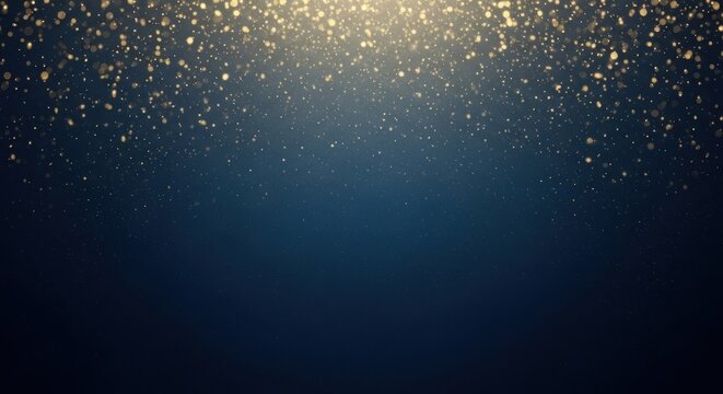 A dark blue gradient background with golden glitter particles falling from the top edge of the image