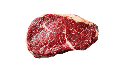 Raw beef steak isolated on transparent background, top view with generative ai.