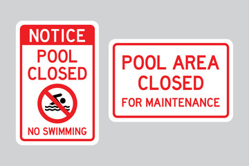 Pool Closed Signs Vector Bundle &ndash; Notice No Swimming Sign, Pool Closed for Maintenance Sign