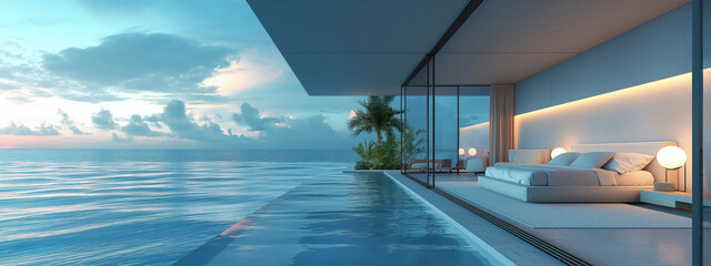 Luxurious Underwater Hotel Bedroom With Panoramic Ocean View and Minimalistic Design for Ultimate Relaxation