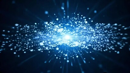 Burst of glowing blue particles in digital explosion on dark background
- Powered by Adobe