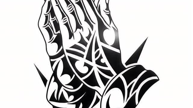 Black and white tribal pattern prayer hands graphic design illustration