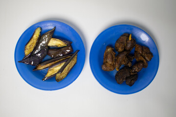 Eggplant and Gizzards, cooked and served.