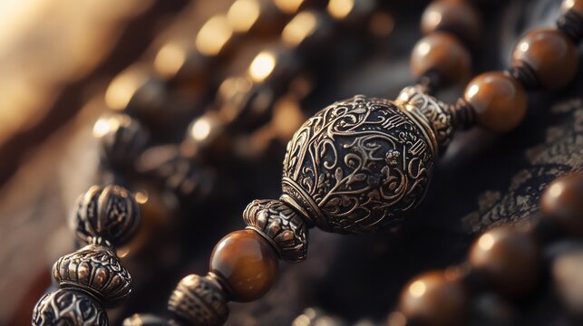 Ornate beaded necklace, close-up