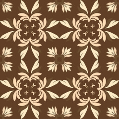 Seamless vintage damask floral tile design in brown and earthy tones, perfect for textile prints and home decor.
