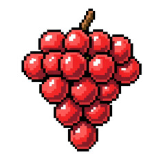 Obraz premium A vibrant bunch of red grapes rendered in a classic pixel art style. Ideal for retro video games, digital interfaces, or nostalgic graphic design projects.