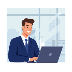 Concept vector illustration of a businessman working in an office.
