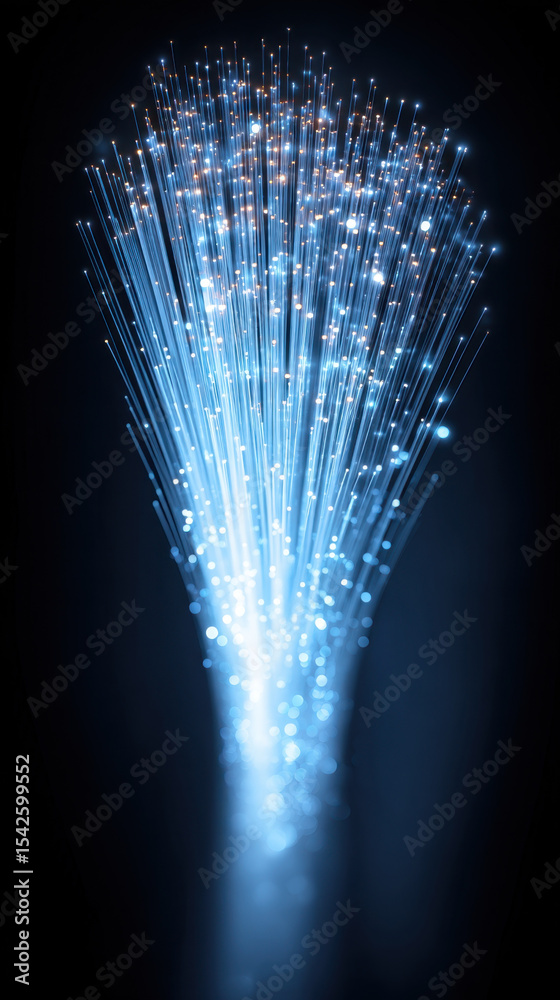 Aufkleber glowing abstract fiber optic cable visualization with bright blue light points and lines creating fu