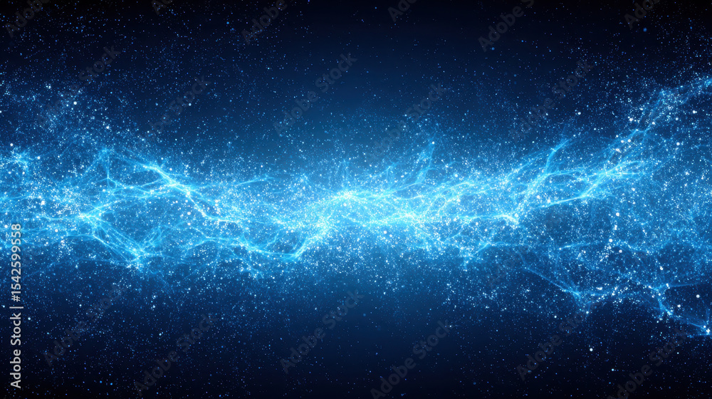 Aufkleber glowing blue abstract particle field with electric light streaks creating dynamic and energetic cosm