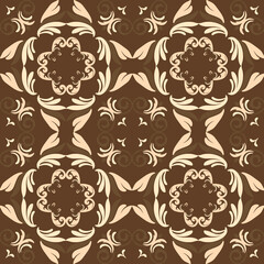 Seamless vintage damask floral tile design in brown and earthy tones, perfect for textile prints and home decor.