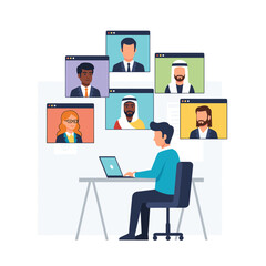 Concept vector illustration of a businessman working in an office.