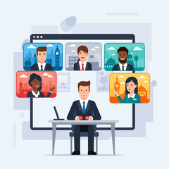 Concept vector illustration of a businessman working in an office.