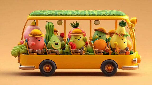 Fruit characters school bus transportation