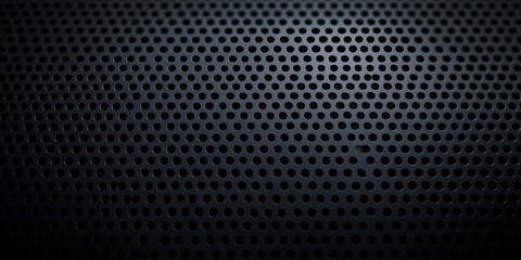 Close-up of dark perforated metal surface with circular holes creating a textured, industrial pattern under soft lighting