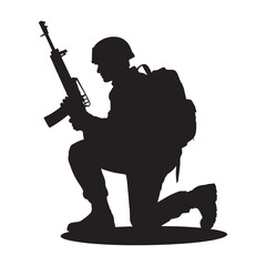 Kneeling Soldier Silhouette Vector | Military Tribute Illustration