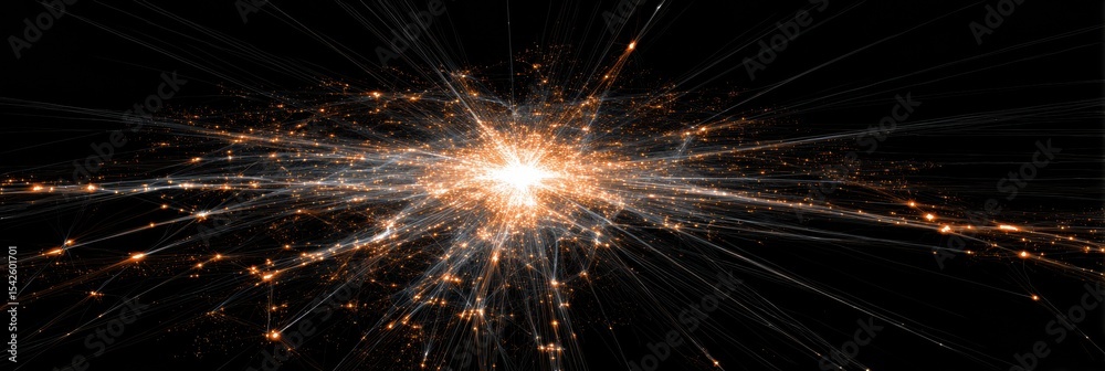 Poster Glowing Radial Nerve Network Emanating From a Central Point, Showcasing Vibrant Connections in an Abstract Representation