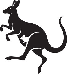 Kangaroo and baby joey in pouch wildlife illustration in silhouette style