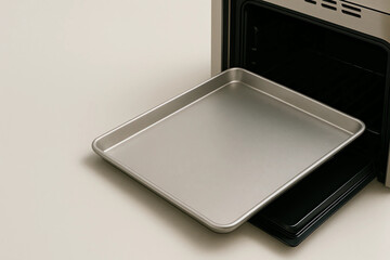 baking sheet near oven, space for text