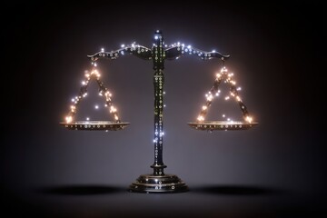 Golden scales of justice, glowing
