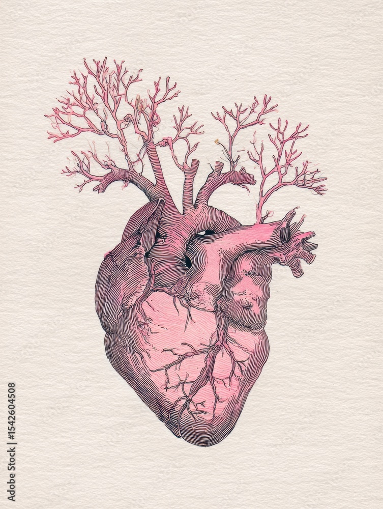 Aufkleber hand-drawn artwork of a heart intertwined with delicate branches showcasing nature and emotion in a 