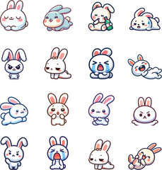 set collection cute expression kawaii tiny bunny