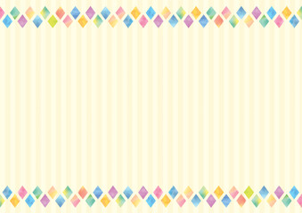 Yellow background decorated with watercolor colorful diamond shapes on the top and bottom - horizontal