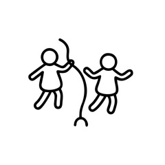 Two Simple Line Drawn Figures Holding a Curved Line Winter Handmade Illustration