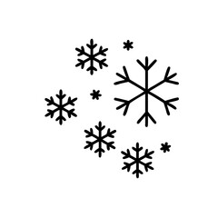 Black Outline Snowflakes Winter Design Element Handmade Graphic Illustration Isolated White Background