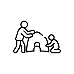 Fototapeta premium Two Simple Figures Building a Small Snow Igloo Shelter for a Child in Winter Handmade Illustration