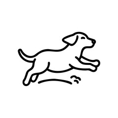 Black Line Drawing Cute Puppy Dog Running Joyful Playful Winter Handmade Illustration