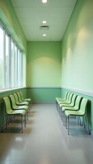 Generative AI image of a bright minimalist waiting room with green walls