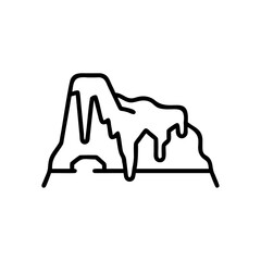 Black Line Drawing Ice Cave Winter Landscape Handmade Illustration Frozen Mountain Cliffs Icicles