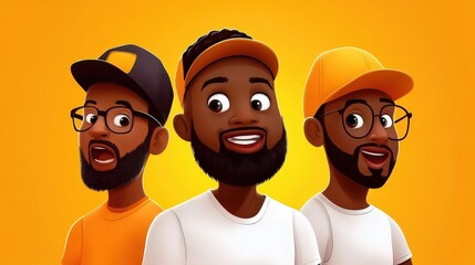 Fototapeta premium Three Happy Diverse Cartoon Men Friends