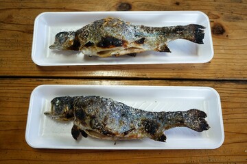 炭火で香ばしく焼き上げたマスの塩焼き

