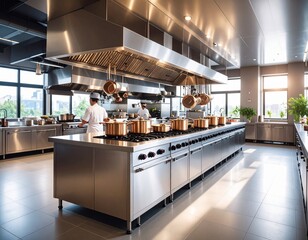 Chefs Preparing Food in Professional Kitchen