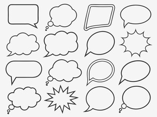 Collection of empty vector speech bubbles set in various shapes for communication and design. Speech Bubble, Bubbles, Talk, Communication, Speak, Chat.