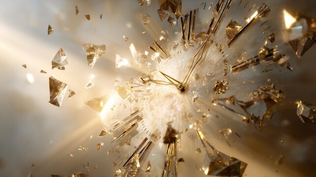 Golden Clock Exploding into Light &ndash; Timeless Surrealist Moment