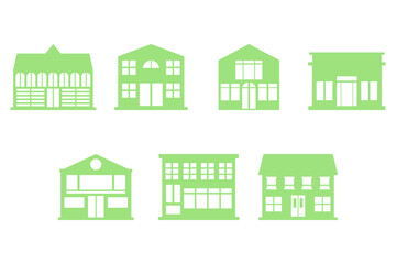 Shop Building Silhouette Icon Set