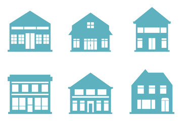 Shop Building Silhouette Icon Set