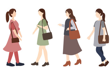 Woman Walking With Shoulder Bag Set Design