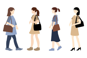 Woman Walking With Shoulder Bag Set Design